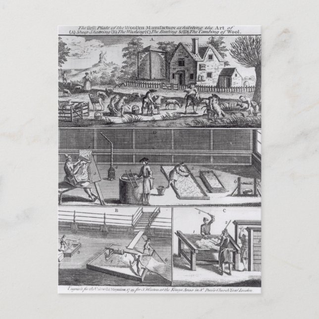 Postal La primera placa de la fabricación de lana (Anverso)