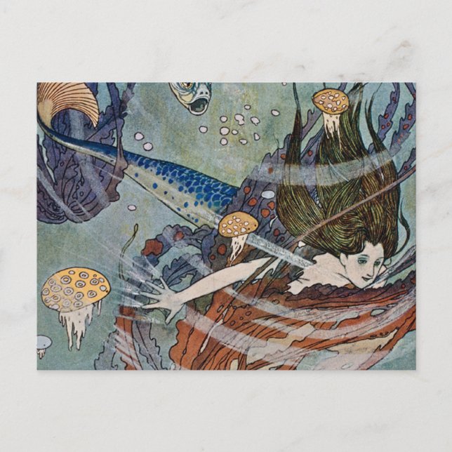 Postal "La princesa de la sirena" por Edmund Dulac (Anverso)
