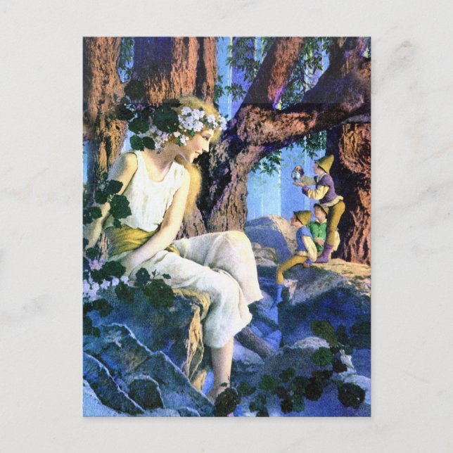 Postal La Princesa Justa de Maxfield Parrish y los gnomos (Anverso)