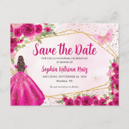 Postal La princesa rosa Floral Quinceañera salva la fecha