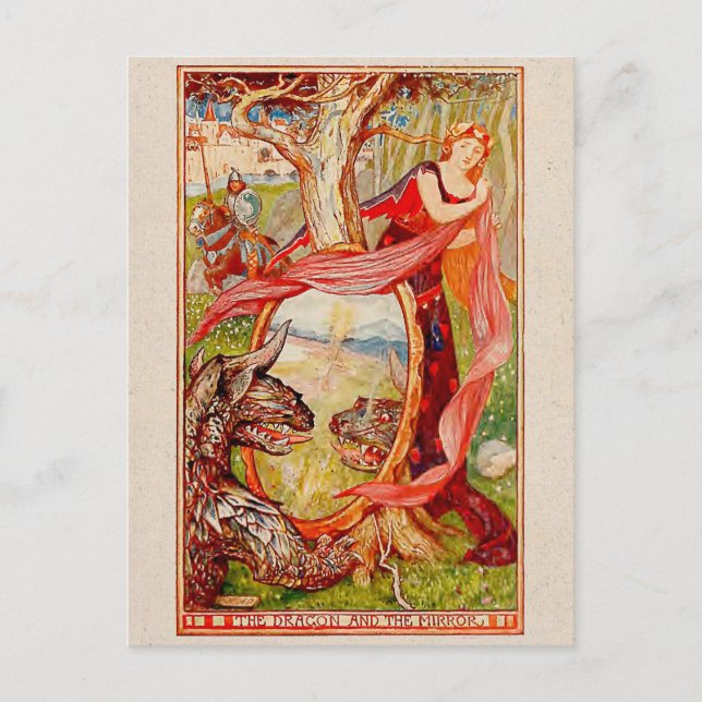 Postal La princesa y el dragón ilustrados (Anverso)
