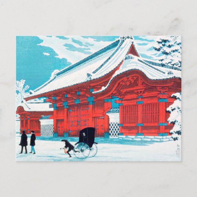 Postal La Puerta Roja del Hongo en Nieve por Hiroaki Taka (Anverso)