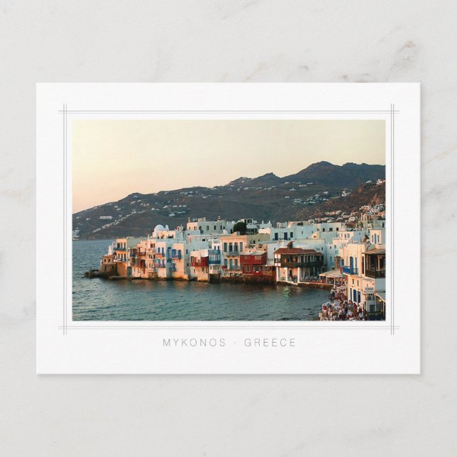 Postal La puesta de sol de Mykonos Grecia en la pequeña V (Anverso)