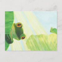 La rana verde de ojos grandes detrás de la almohad