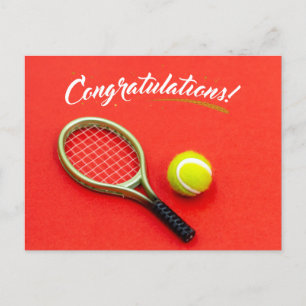 Postal La raqueta de tenis y la felicitación por la pelot