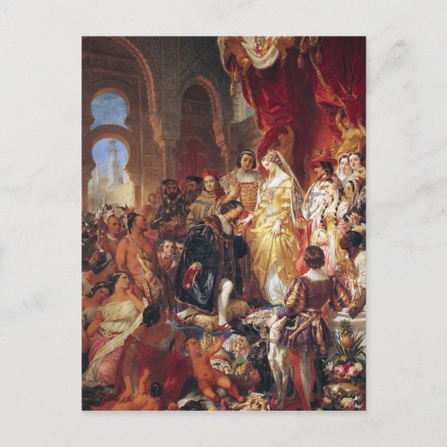 Postal La recepción de Cristóbal Colón (Anverso)