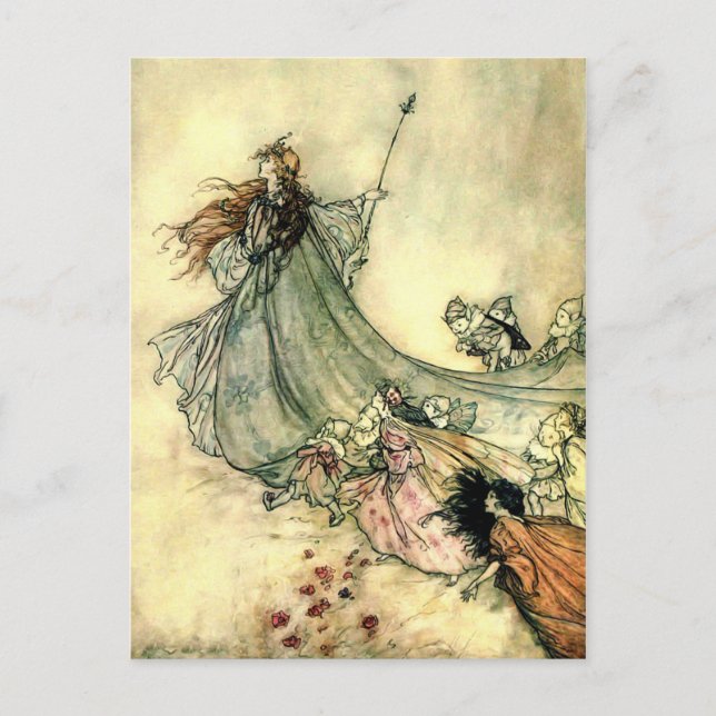 Postal La reina de las hadas de Arthur Rackham (Anverso)