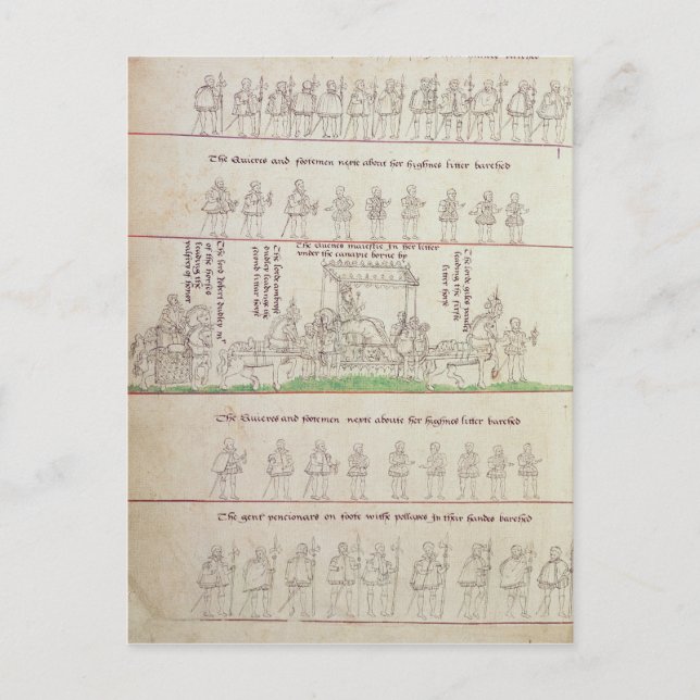 Postal La reina en su litera (Anverso)