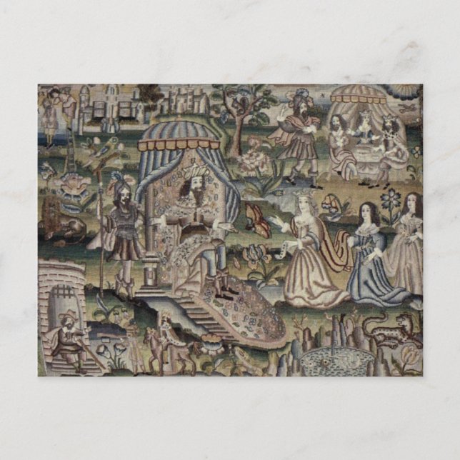 Postal La reina vintage Esther Tapestry Embroidery púrpur (Anverso)