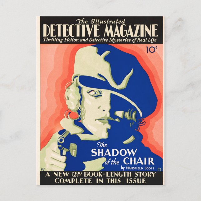 Postal La revista Detective Ilustrada Crime Noir de 1930 (Anverso)