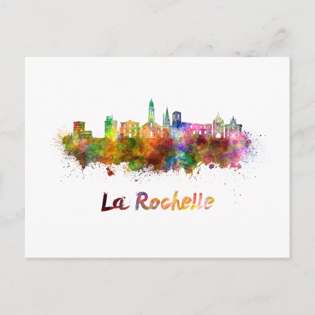 Postal La Rochelle skyline in watercolor (Anverso)