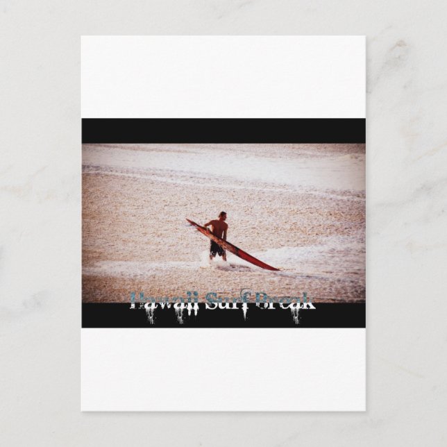 Postal La rotura de la resaca de Hawaii practica surf (Anverso)