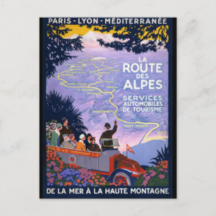 Postal La route des Alpes Vintage Travel Poster