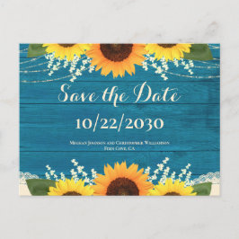 Postal La rústica boda de girasoles madereros Verde azula