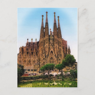Postal La Sagrada Familia, Barcelona (España) (Pintada)
