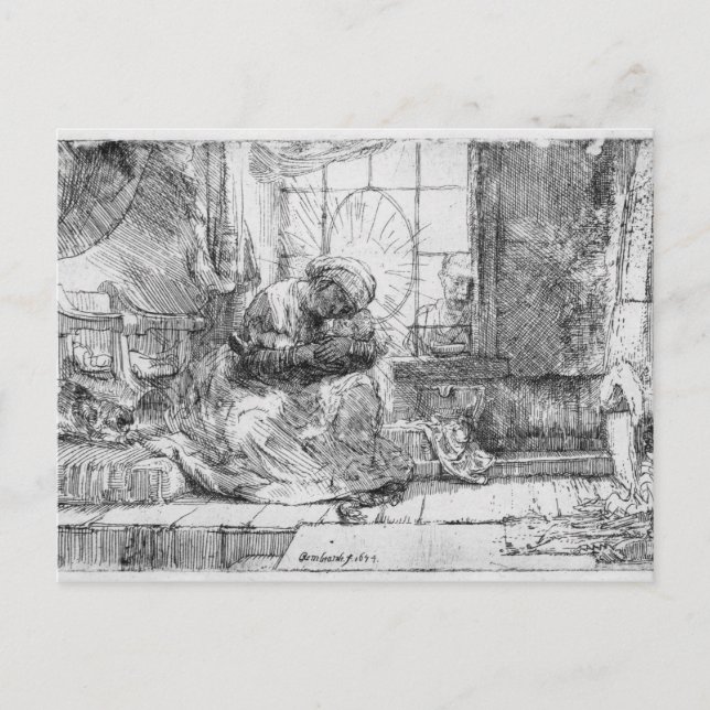 Postal La Sagrada Familia con un gato, 1654 (Anverso)