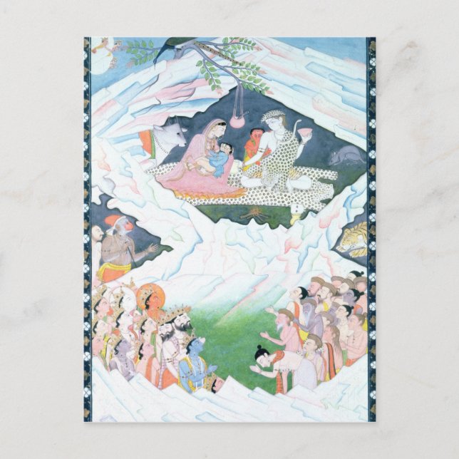 Postal La Sagrada Familia de Shiva y Parvati (Anverso)