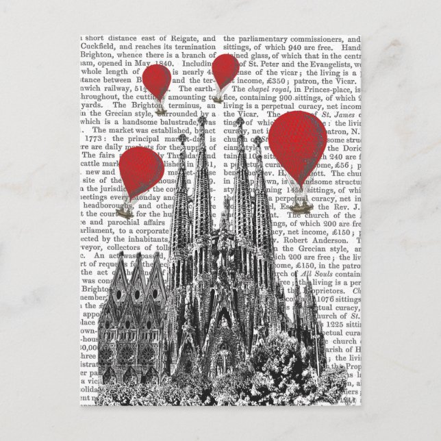 Postal La Sagrada Familia y los globos rojos al aire libr (Anverso)