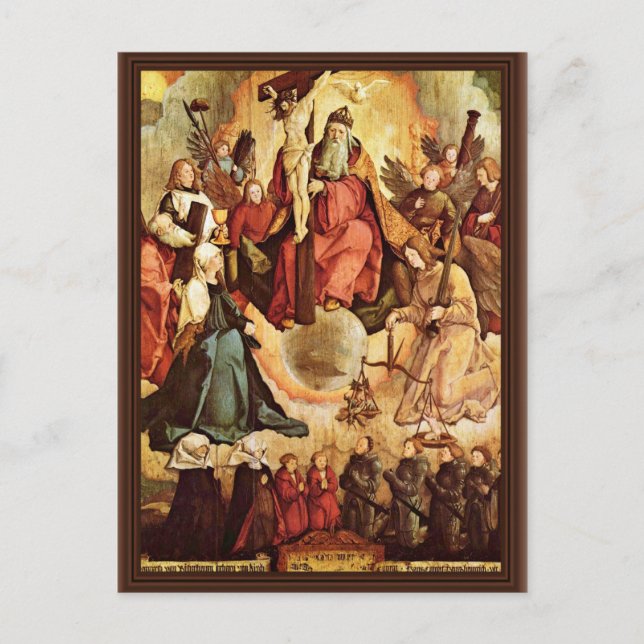 Postal La Santísima Trinidad Con Ángeles, Santos Y Sus Fu (Anverso)