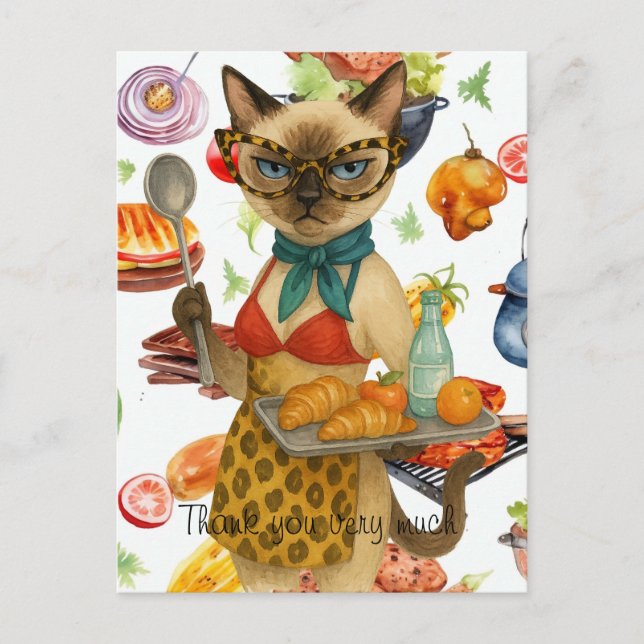 Postal La señora del almuerzo está sirviendo comida (Anverso)