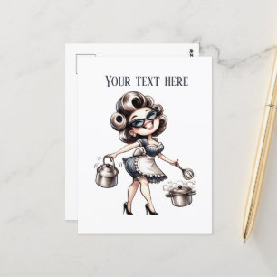 Postal La señora retro vintage de Guay agrega texto