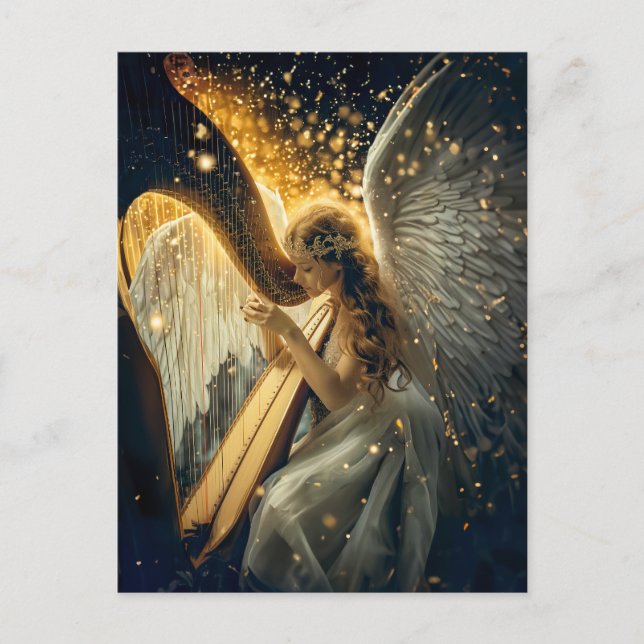 Postal La serenidad celestial de la mujer ángel tocando e (Anverso)