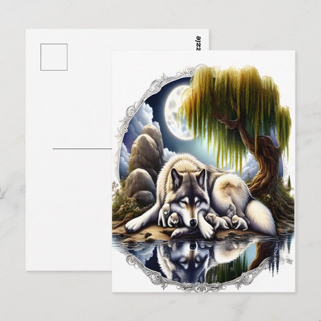 Postal La Serenidad De La Luna Un Lobo Sumiso (Anverso / Reverso)