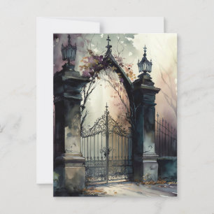 Postal La serie de puertas de cementerio góticas diseño 1