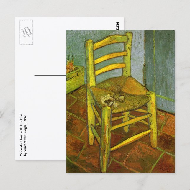 Postal La silla de Vincent con su pipa de Vincent van Gog (Anverso / Reverso)