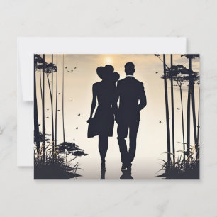 Postal La silueta del amor de los abrazos dorados al atar