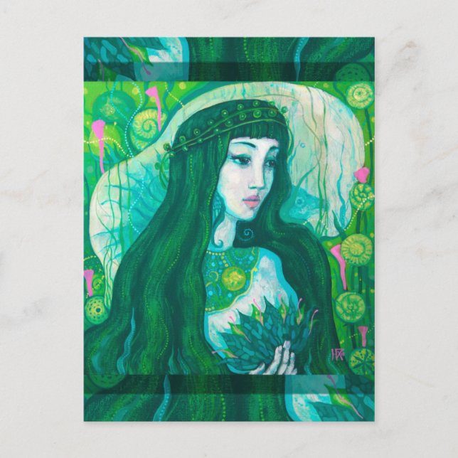 Postal La sirena del cabello verde bajo el agua Fantasía  (Anverso)