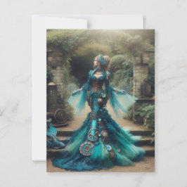 Postal La sirena verde azulada Steampunk Vintage Victoria