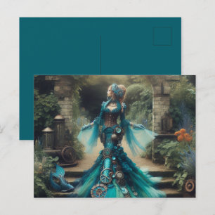 Postal La sirena verde azulada Steampunk Vintage Victoria