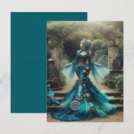 Postal La sirena verde azulada Steampunk Vintage Victoria
