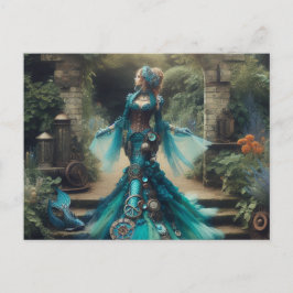 Postal La sirena verde azulada Steampunk Vintage Victoria