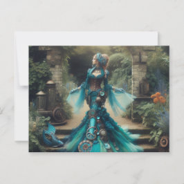 Postal La sirena verde azulada Steampunk Vintage Victoria