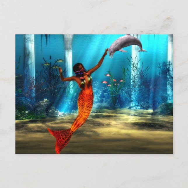 Postal La sirena y el delfín (Anverso)