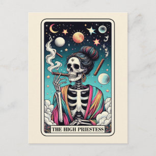 Postal La Summa Sacerdotisa Arte de Tarot Esqueleto Fumad