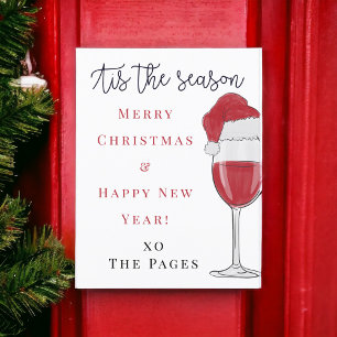 Postal La Temporada de Navidad Copa de Vino Sombrero de S