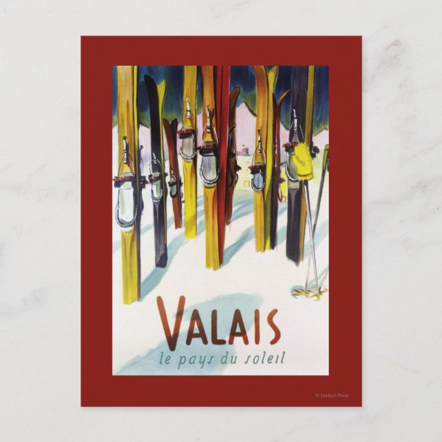 Postal La tierra del sol: los esquiadores de la nieve (Anverso)