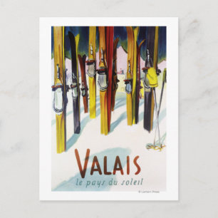 Postal La tierra del sol: los esquiadores de la nieve