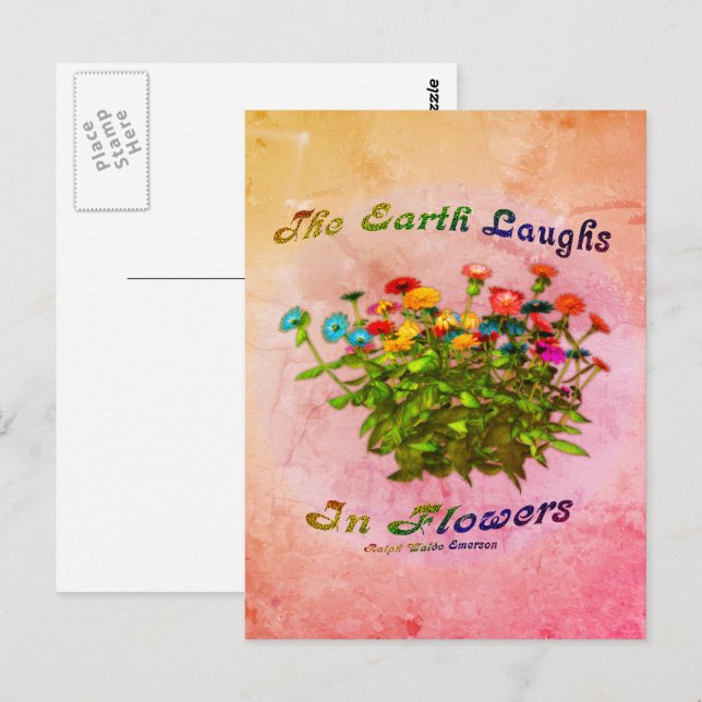 Postal La Tierra Ríe En Una Cita Inspiradora De Flores (Anverso / Reverso)