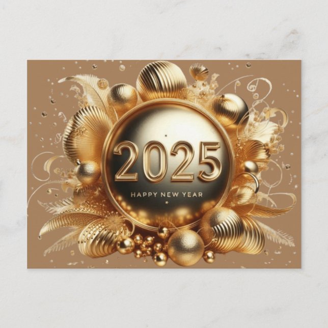Postal La tipografía de oro feliz año nuevo 2025 (Anverso)