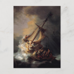 Postal La tormenta en el mar de Galilea por Rembrandt