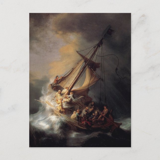 Postal La tormenta en el mar de Galilea por Rembrandt (Anverso)