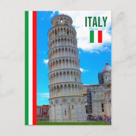 Postal La Torre De Pisa Y La Bandera Italiana
