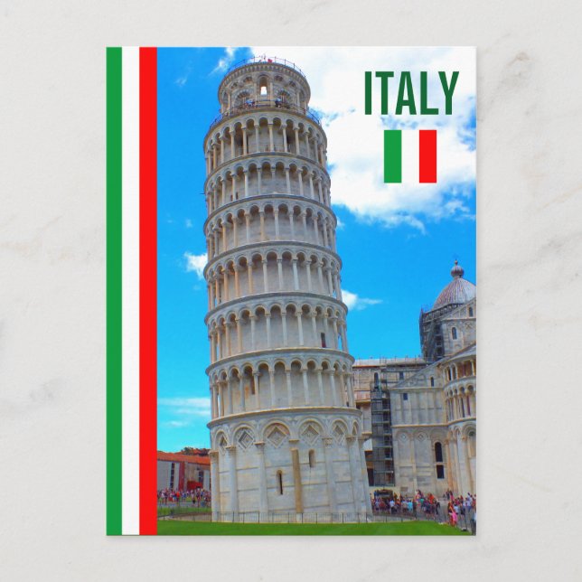 Postal La Torre De Pisa Y La Bandera Italiana (Anverso)