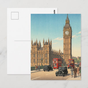 Postal La torre del reloj Big Ben Grabado en madera japon