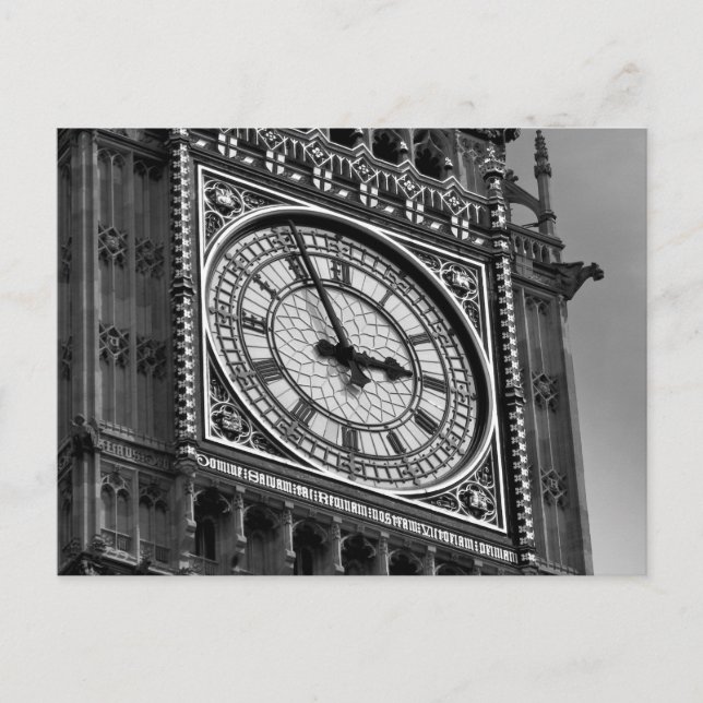 Postal La Torre del Reloj de Big Ben en blanco negro (Anverso)
