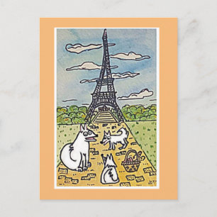 Postal La Torre Eiffel, parodia original del arte
